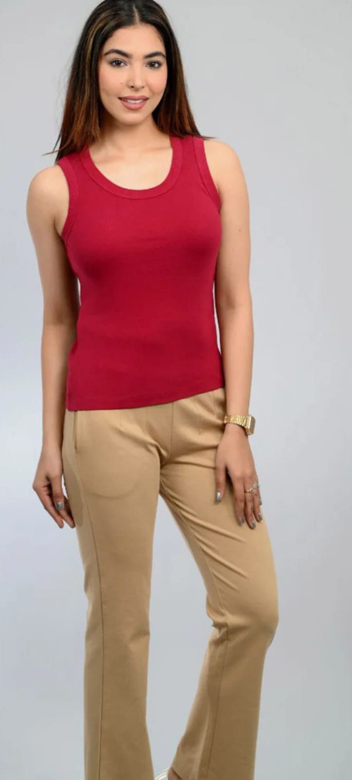 Mlada Women Cotton Rib Round Neck Top